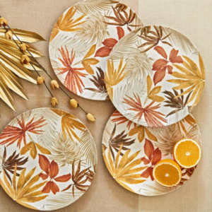 Designer Bamboo Fiber Plates 7" – Pack of 100 (Gold Dots)