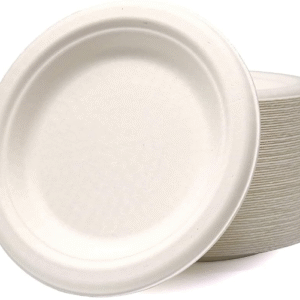 Disposable Sugarcane Bagasse Paper Plates 6" – Pack of 50 (Plain White)